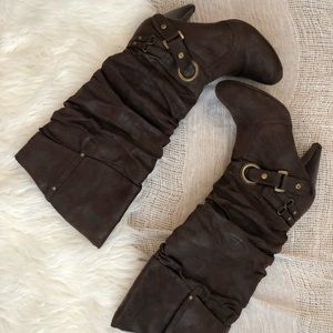Brown suede heel boots